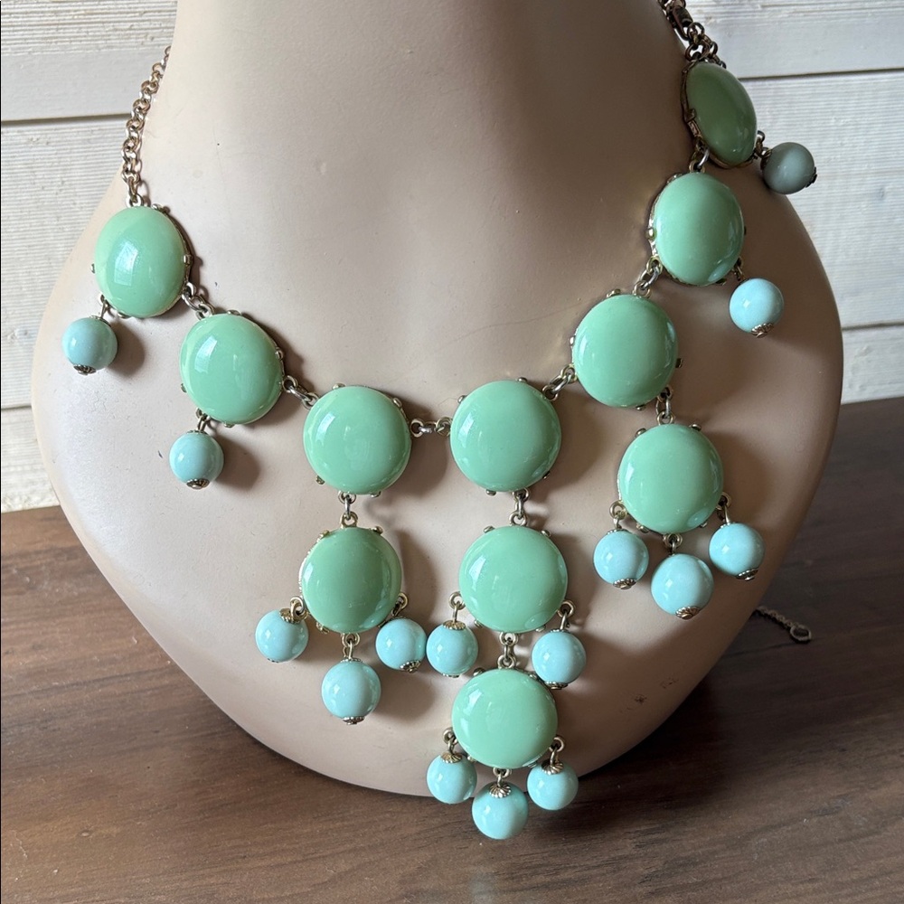 Ily Couture Mint Green and Light Blue Bib Chandelier Statement Necklace